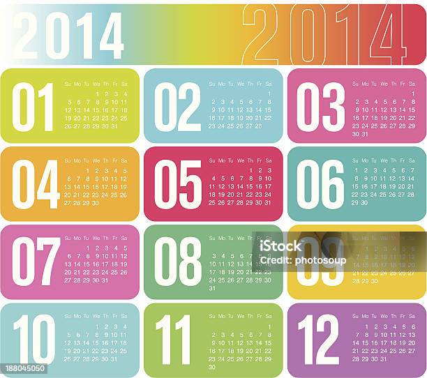 Jährliche Kalender 2014 Stock Vektor Art und mehr Bilder von 2014 - 2014, Bunt - Farbton, ClipArt