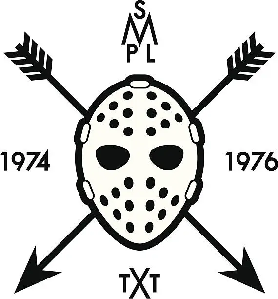 Vector illustration of label with hockey mask