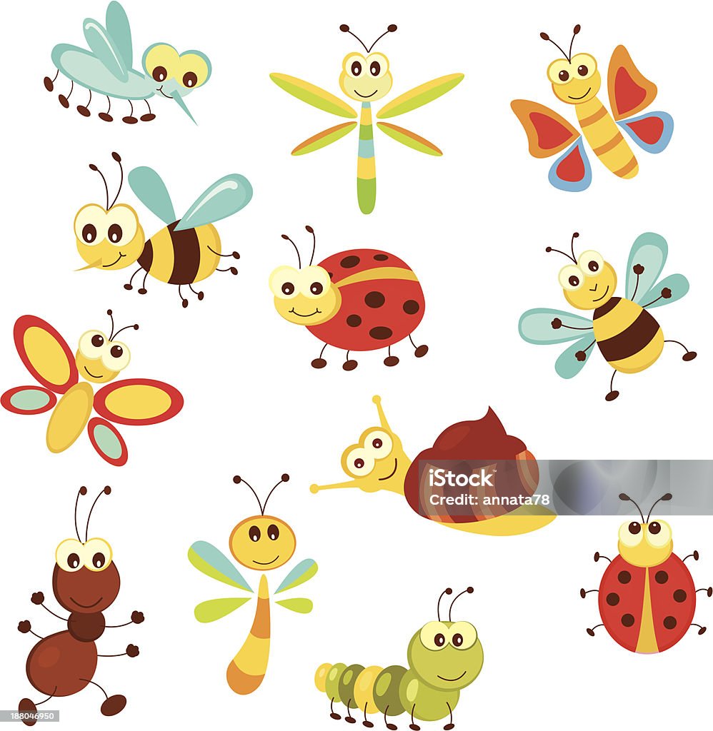 Set of funny insects Set of funny cartoon insects isolated over white Abstract stock vector