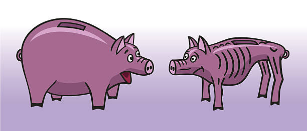 zwei sparschwein. - slim piggy bank cartoon currency stock-grafiken, -clipart, -cartoons und -symbole