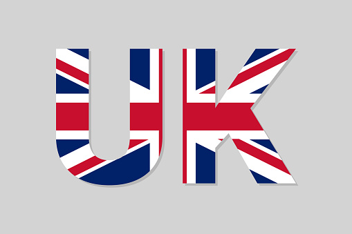 UK letters in great britain flag colors, vector design element