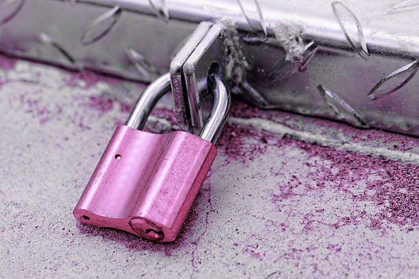 Padlock on an iron door stock photo