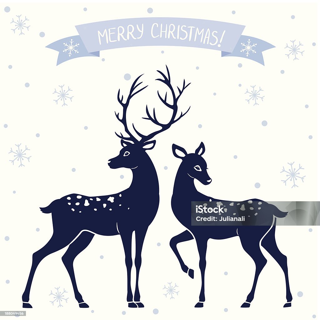 deer christmas silhouettes of black and white illustration of two deer Christmas Animal stock vector