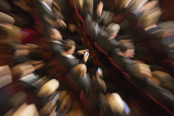 Defocused unrecognizable group of business people. This is entirely 3D generated image.