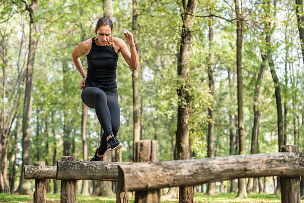 istock Running across wooden hurdles 188052334