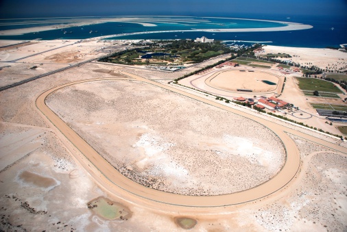 Aerial view of Jebel Ali race course and Palm Island
