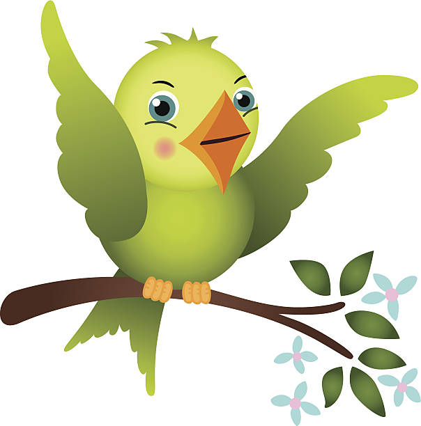 ilustrações, clipart, desenhos animados e ícones de verde de pássaros em um galho de árvore - branch bird flying pets