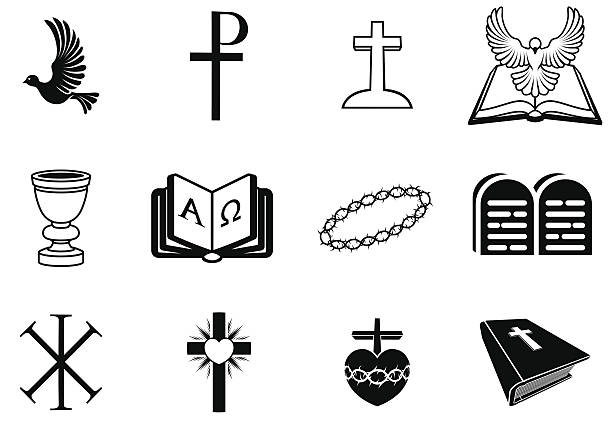 ilustrações, clipart, desenhos animados e ícones de christian religiosos e símbolos placas - cross shape cross heart shape jesus christ