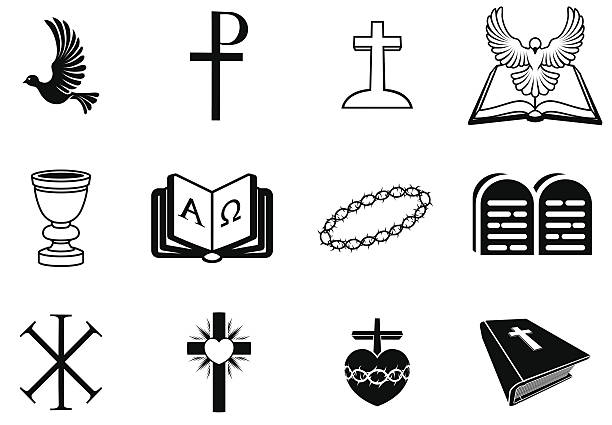 Christian religious signs and symbols Illustration of religious signs and symbols from Christianity. Vector file is eps 10 religious symbol stock illustrations