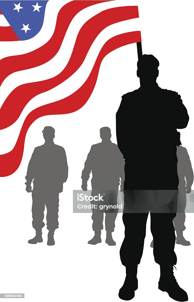 Soldati con bandiera - arte vettoriale royalty-free di Personale militare