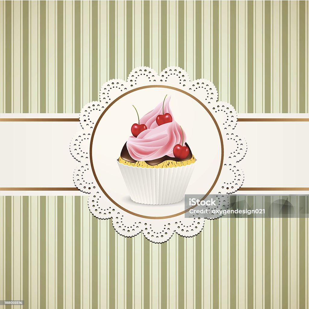 Petit gâteau avec crème Rose cherriss et - clipart vectoriel de Dentelle - En matière textile libre de droits