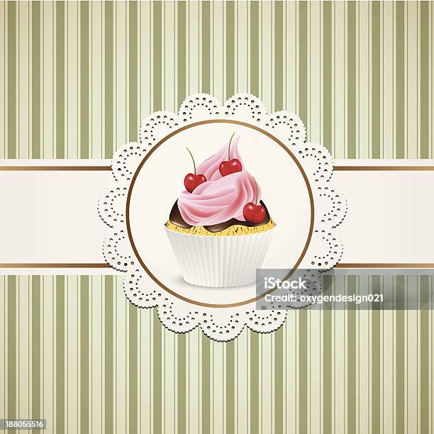 Petit Gâteau Avec Crème Rose Cherriss Et Vecteurs libres de droits et plus d'images vectorielles de Dentelle - En matière textile - Dentelle - En matière textile, Pâtisserie, Comfort Food