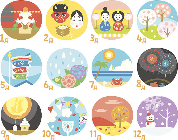 japanese calendar - 季節 插圖 幅插畫檔、美工圖案、卡通及圖標