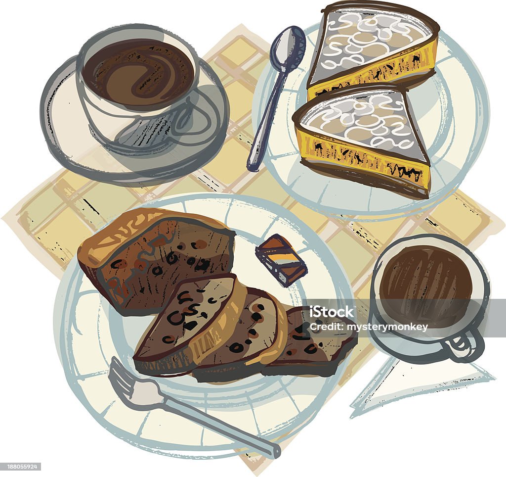 Deux cafés avec des gâteaux et chocolats - clipart vectoriel de Amande libre de droits