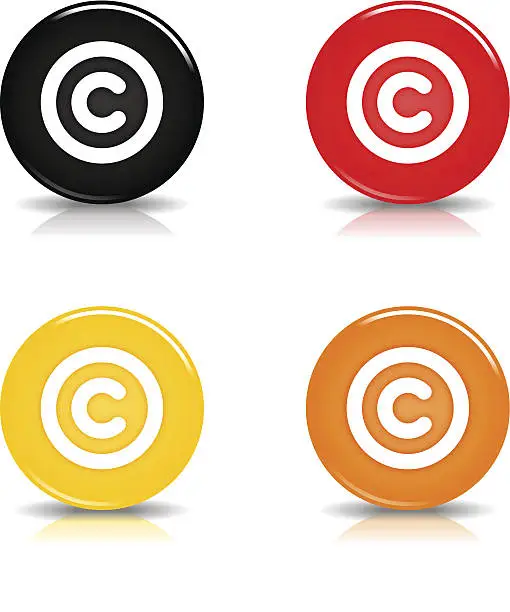 Vector illustration of Copyright sign circle icon glossy black red yellow orange button