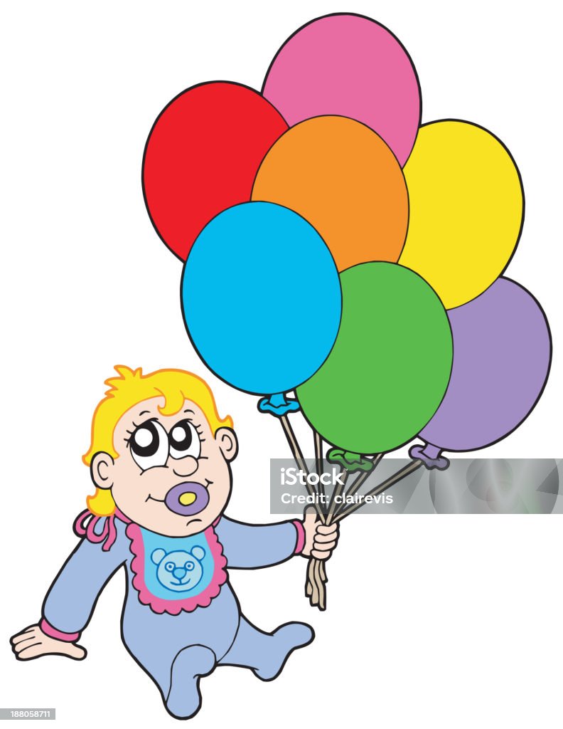 Bebé con globos - arte vectorial de Aniversario libre de derechos