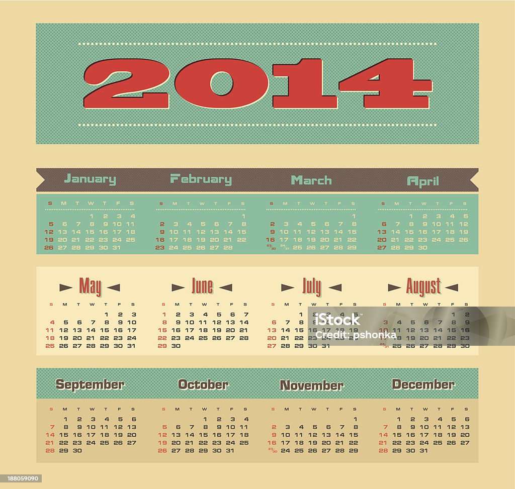 Calendario 2014 - arte vettoriale royalty-free di 2014