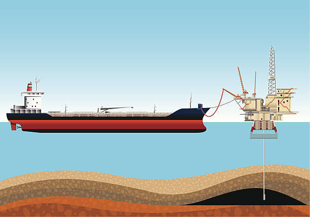 로딩의 수탁인이 유조선. - construction platform sea drill mining stock illustrations