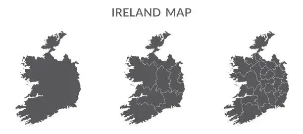 Vector illustration of Ireland map. Map of Ireland in set