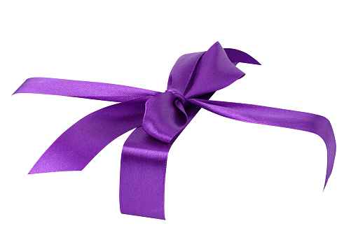 Purple silk ribbon tied around the box, frame and blank for design, close up
