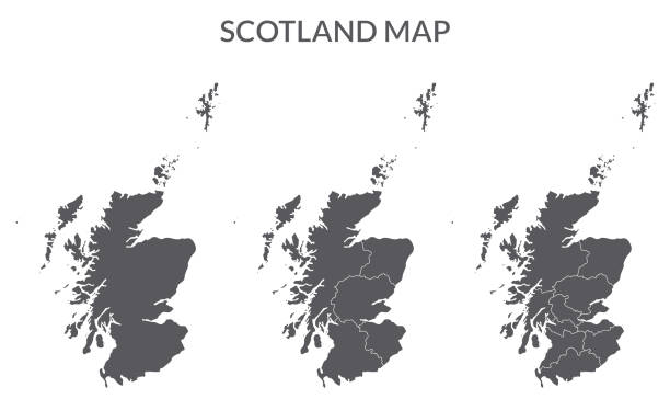 ilustraciones, imágenes clip art, dibujos animados e iconos de stock de mapa de escocia. mapa de escocia en color gris - escocia