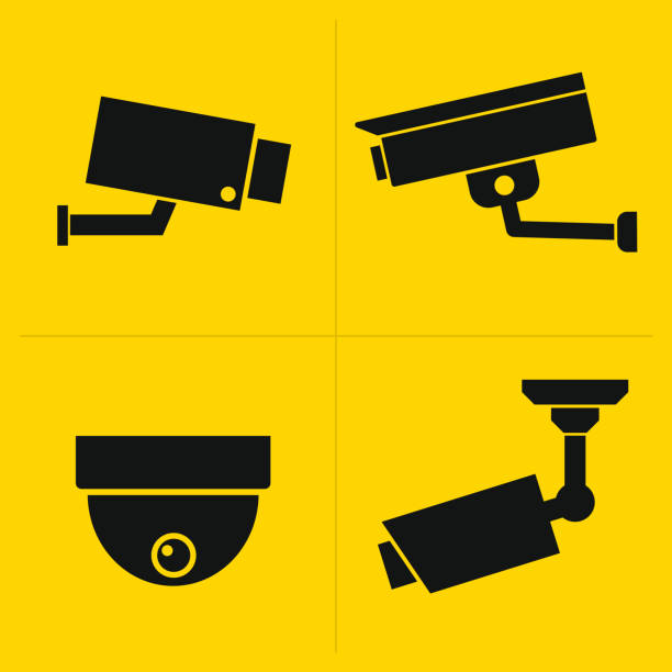 CCTV icons set CCTV icons set surveillance camera sign stock illustrations