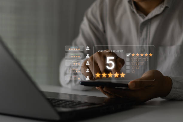 istock Customer review satisfaction feedback survey concept. User give rating to service experience on mobile apps online, Customer can evaluate quality of service leading to reputation ranking of business. 1880643607