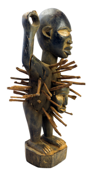 African wooden nail fetish - 3/4 full-length statuette