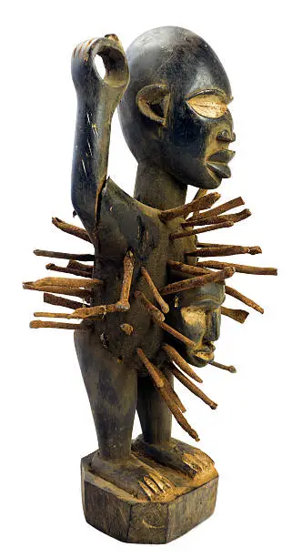African wooden nail fetish - 3/4 full-length statuette