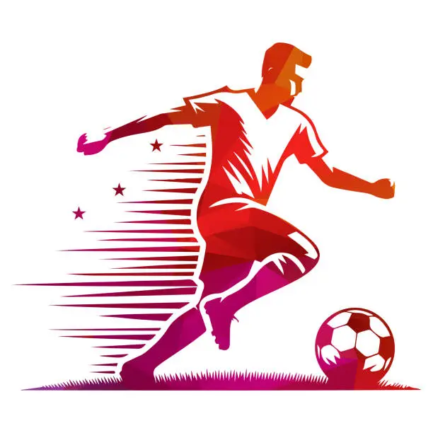 Vector illustration of Football Player Running with Lines and Stars Vector Illustration