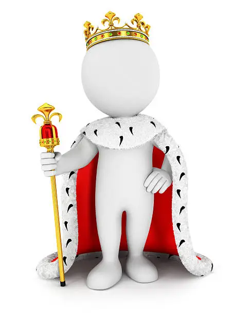 3d white people king, isolated white background, 3d image
