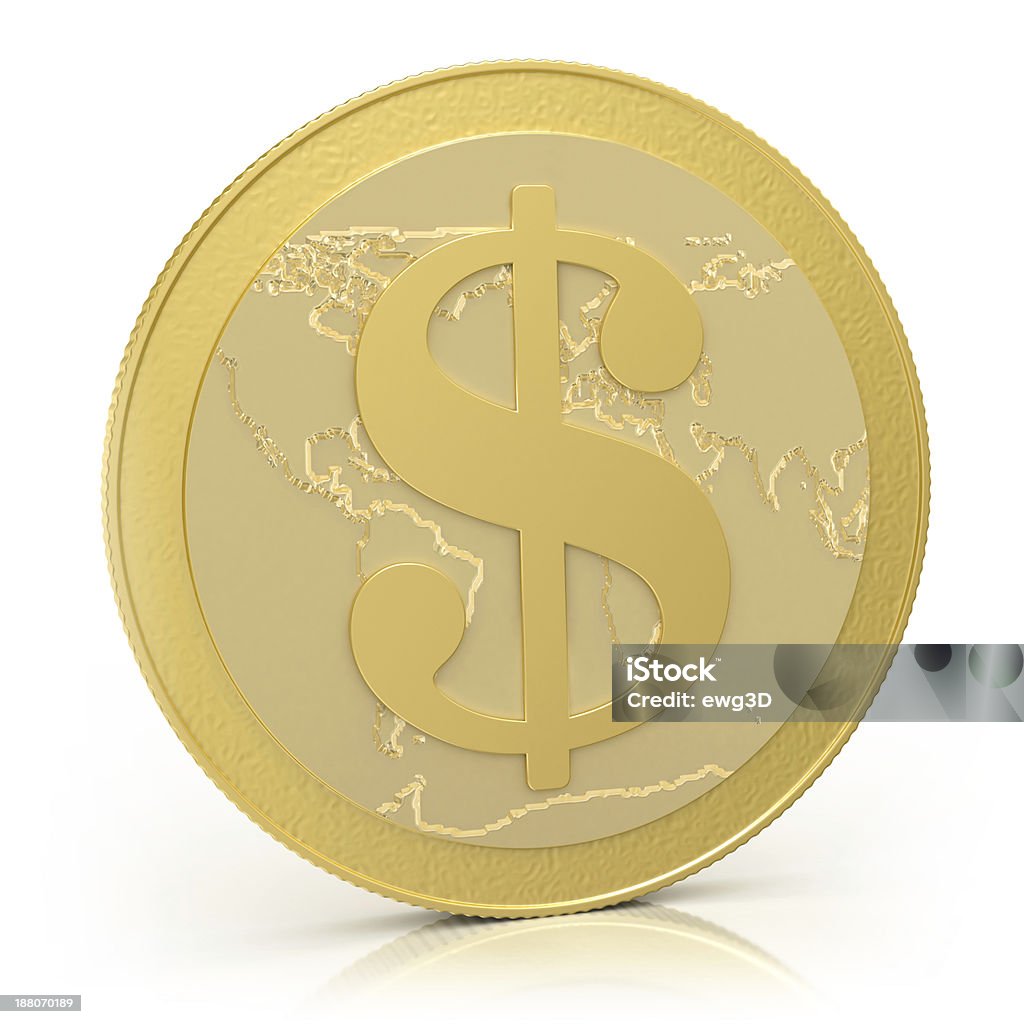 Gold Dollar 3d render. Coin  isolated on white background Cartography Stock Photo