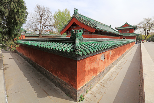 Beijing, China - April 6, 2019: Chinese classical glazed tile architecture landscape in Ditan Park, Beijing, China