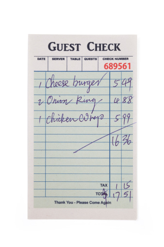 Fake Guest Check, Guest Check, concept of restaurant expense.