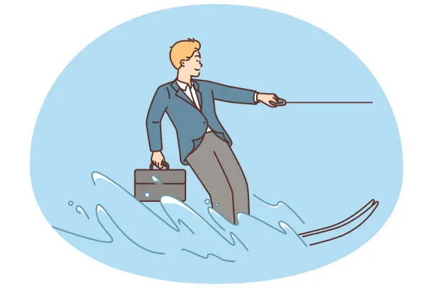 Vector illustration of Businessman riding water ski