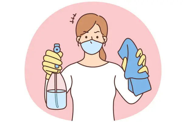 Vector illustration of Woman with detergents for cleaning