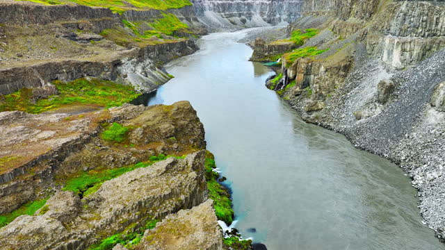 Spectacular canyon with river, dramatic geological wonder panoramic aerial view