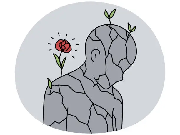 Vector illustration of Flower growing on stone person