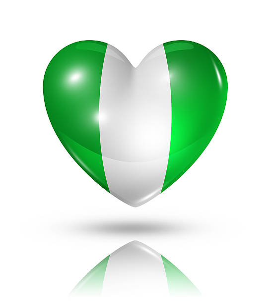 любви, сердце значок флага нигерии - nigerian flag nigerian culture three dimensional shape nigeria стоковые фото и изображения