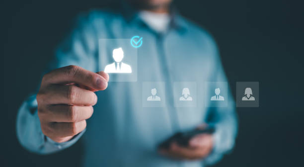 istock Human resource management, HR professional to selective career recruitment sites for finding new talent. Unemployment in job search by allowing them to register their resume, schedule job interview. 1880779091