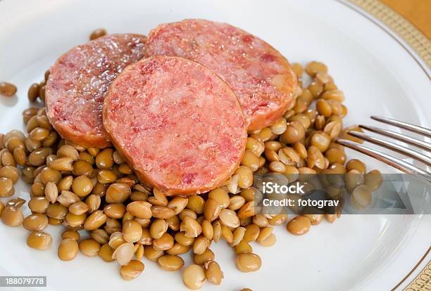 Pig Trotter With Lentils Traditional Italian Food Stock Photo - Download Image Now - Animal Body Part, Boiled, Candle
