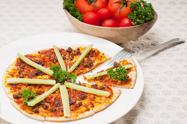 istock Turkish beef pizza with cucumber on top 188080001