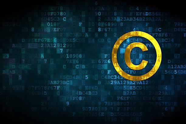 A yellow copyright symbol on a digital background