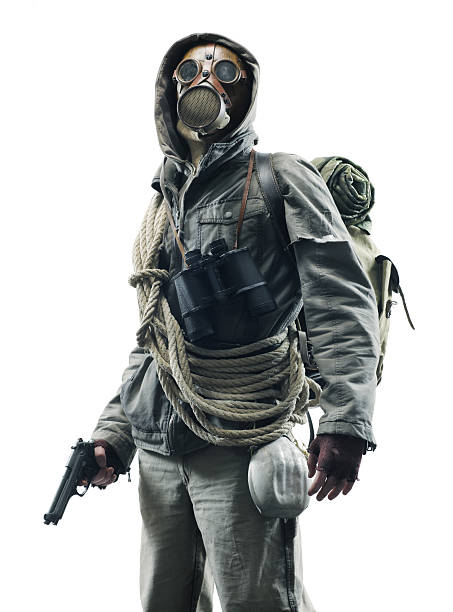 istock Post apocalyptic survivor in gas mask 188080508