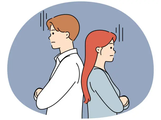 Vector illustration of Unhappy couple avoid talking