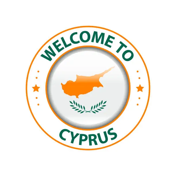 Vector illustration of Vector Stamp. Welcome to Cyprus. Glossy Icon with National Flag. Seal Template