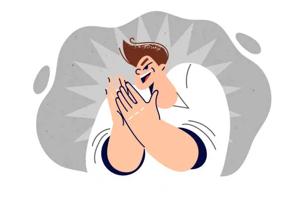 Vector illustration of Angry teenage boy rubs palms having planned prank or managed to deceive school teacher and parents