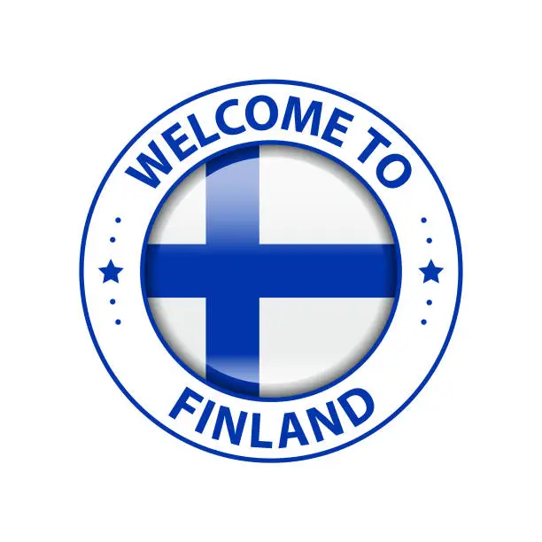 Vector illustration of Vector Stamp. Welcome to Finland. Glossy Icon with National Flag. Seal Template