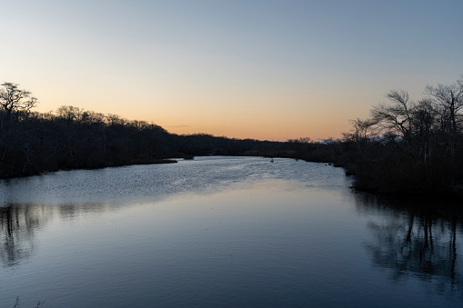 Scenic view of the Carmen River during sunrise at Wertheim National Wildlife Refuge in Shirley,  Long Island,  NY.