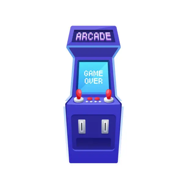 Vector illustration of Retro Arcade Game Machine with Game Over Title, Nostalgic Device That Resurrect Classic Video Games, Vector